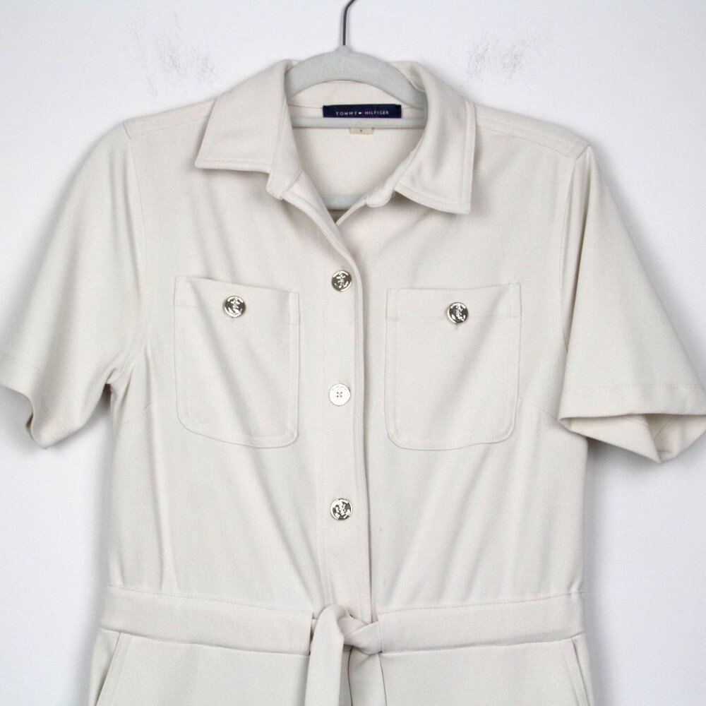 Tommy‎ Hilfiger Womens jumpsuit size 4 Pockets Belt Beige Gold Buttons E081237